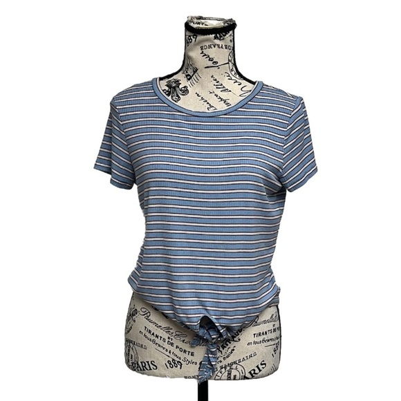 American Eagle Baby Tee Cropped Knot Striped Womens Knit Top M Retro Y2k Preppy - Picture 2 of 11